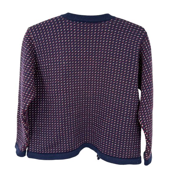 LL Bean Womens Birdseye Cardigan Sweater Jacket Metal Clasps Navy Size Large NEW - Picture 6 of 7
